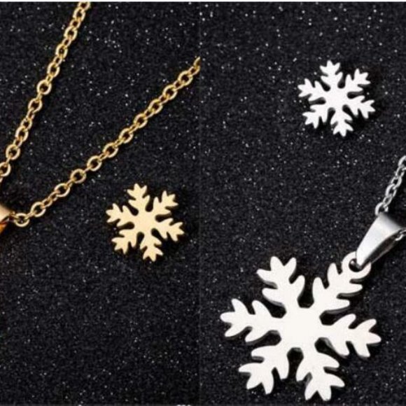 Silver/Gold Flower Snowflake Titanium Jewelry Set: Necklace+Earring - Picture 5 of 5